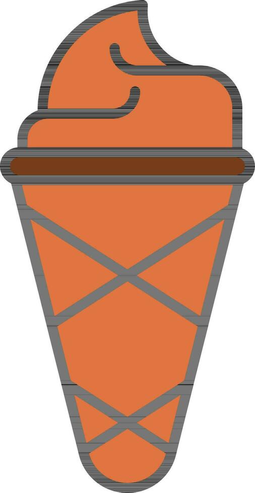 Ice Cream Cone Icon In Orange And Brown Color. vector