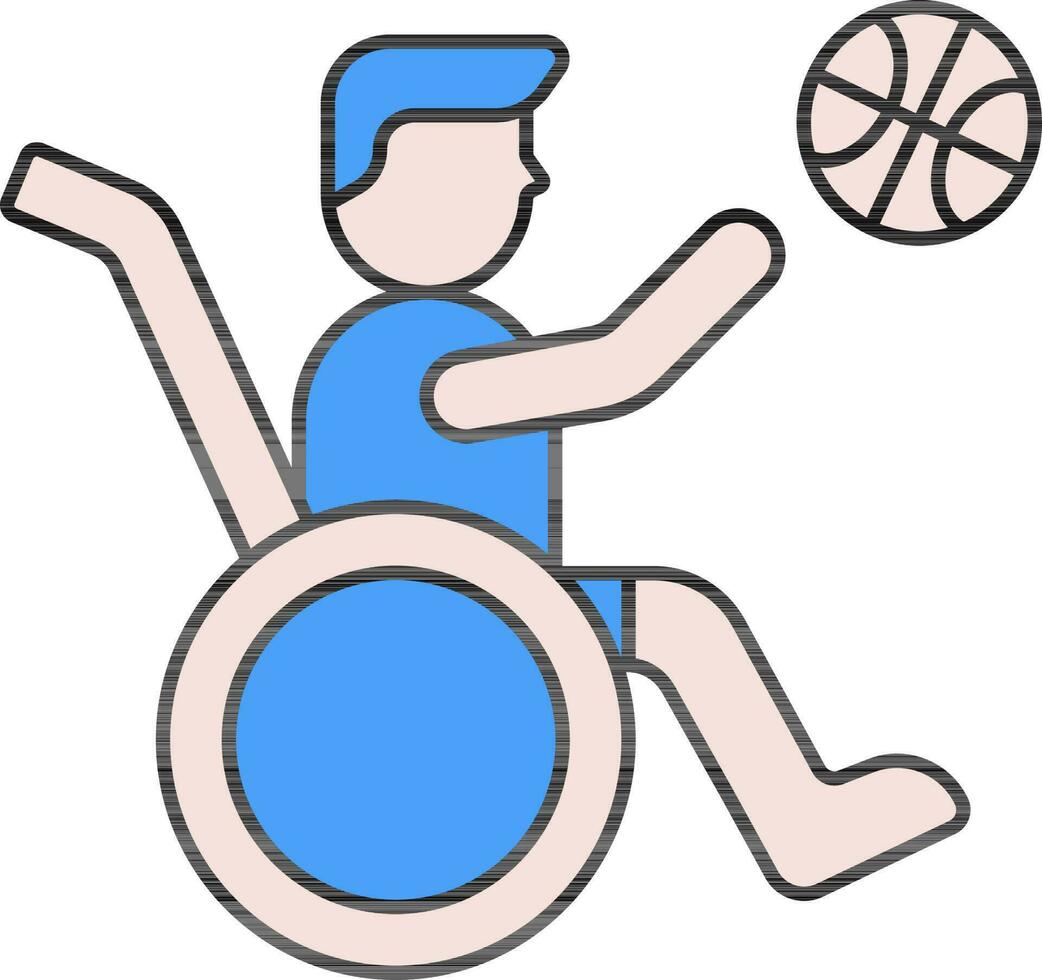 Disabled Man Playing Basketball Icon In Blue And Pink Color. vector