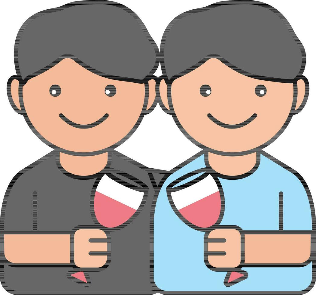 Vector Illustration of Two Boy Drink Together.