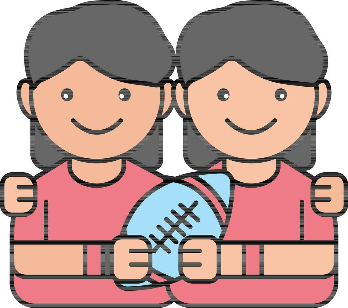 Vector Illustration of Two Young Female Player Holding Rugby Ball.