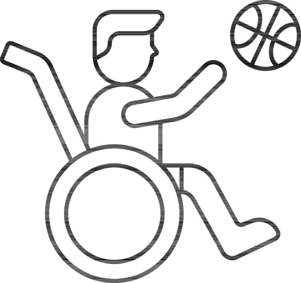 Disabled Man Playing Basketball Icon In Line Art. vector