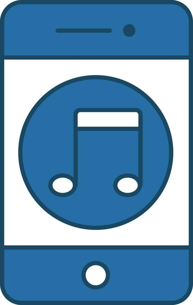 Blue And White Color Music Note In Smartphone Icon. vector