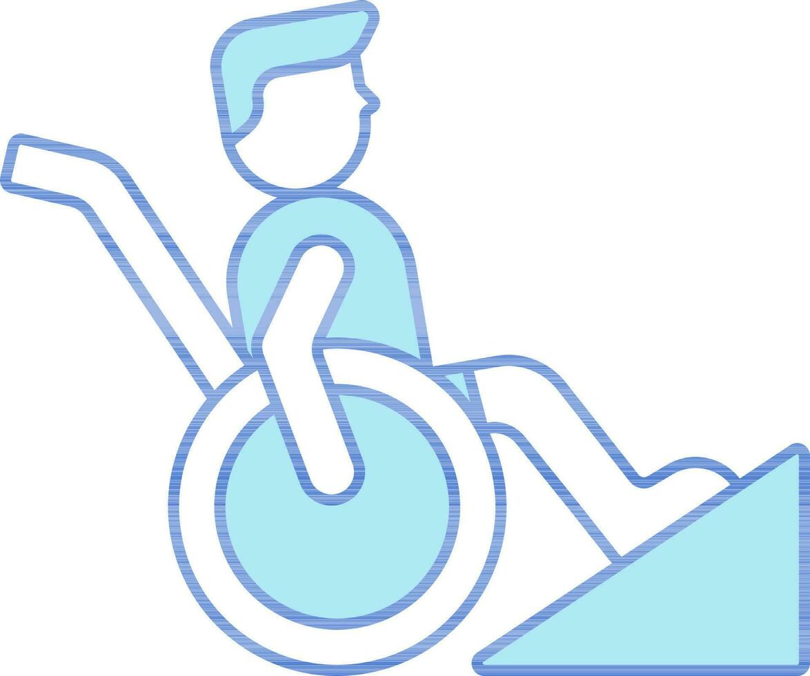 Disabled Man Ramp Icon In Blue And White Color. vector