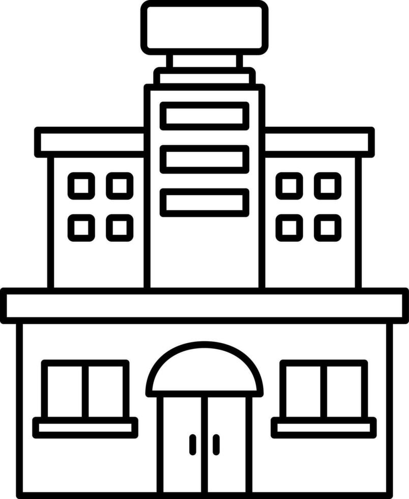 Black Line Art Hotel Or Building Icon. vector