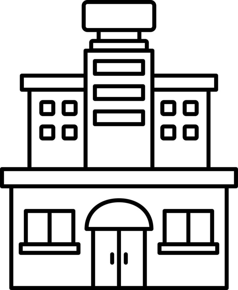 Black Line Art Hotel Or Building Icon. vector