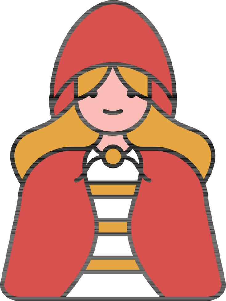 Little Riding Hood Character Icon In Red And Yellow Color. vector