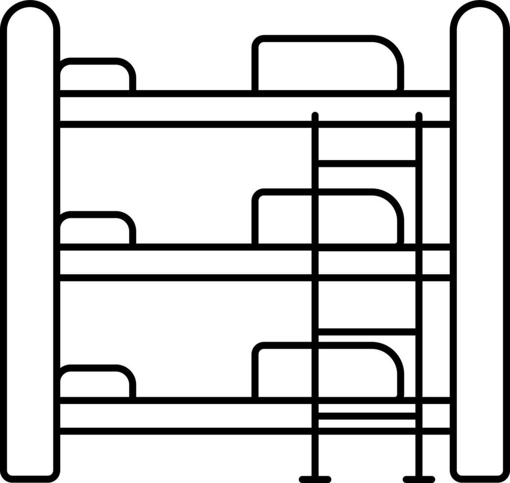 Isolated Bunk Bed Icon In Black Line Art. vector