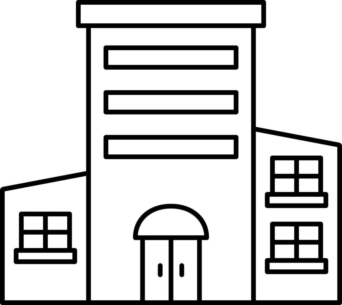 Building Or Hotel Icon In Black Line Art. vector