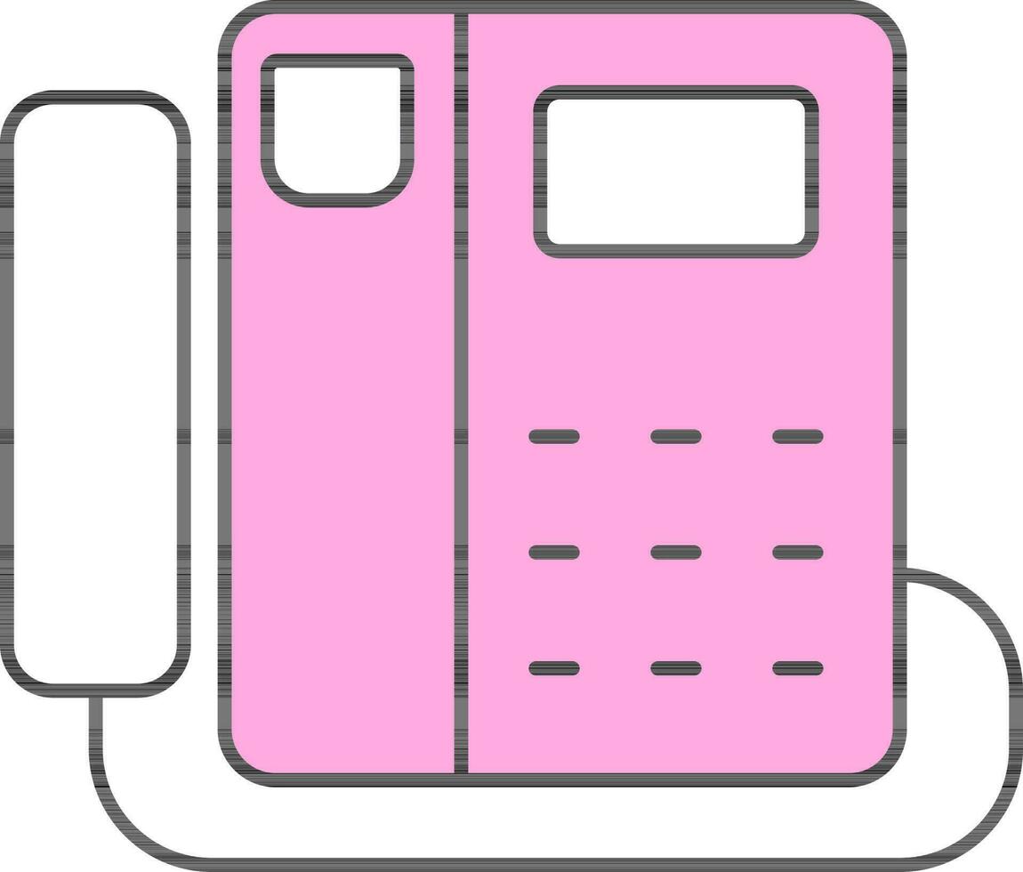 Pink And White Landline Phone Icon Or Symbol. vector