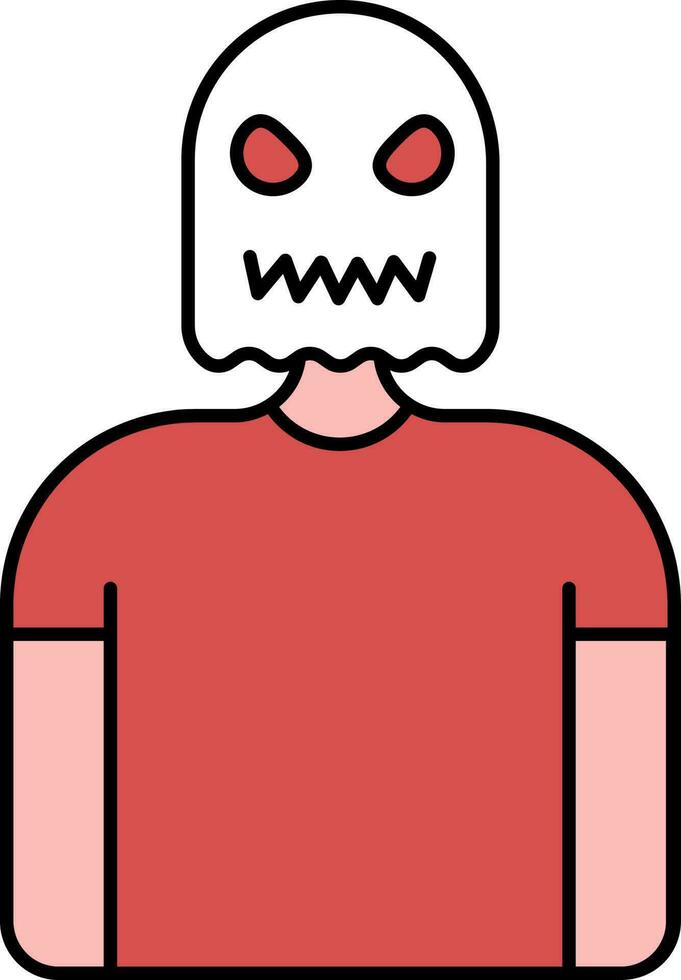 Ghost Mask Wearing Man Icon In Red And White Color. vector