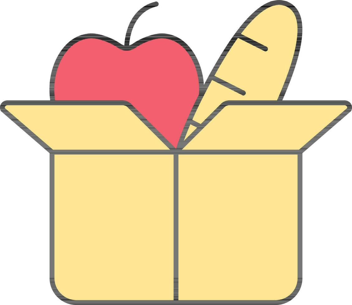 manzana con un pan en comida caja amarillo y rosado color. vector