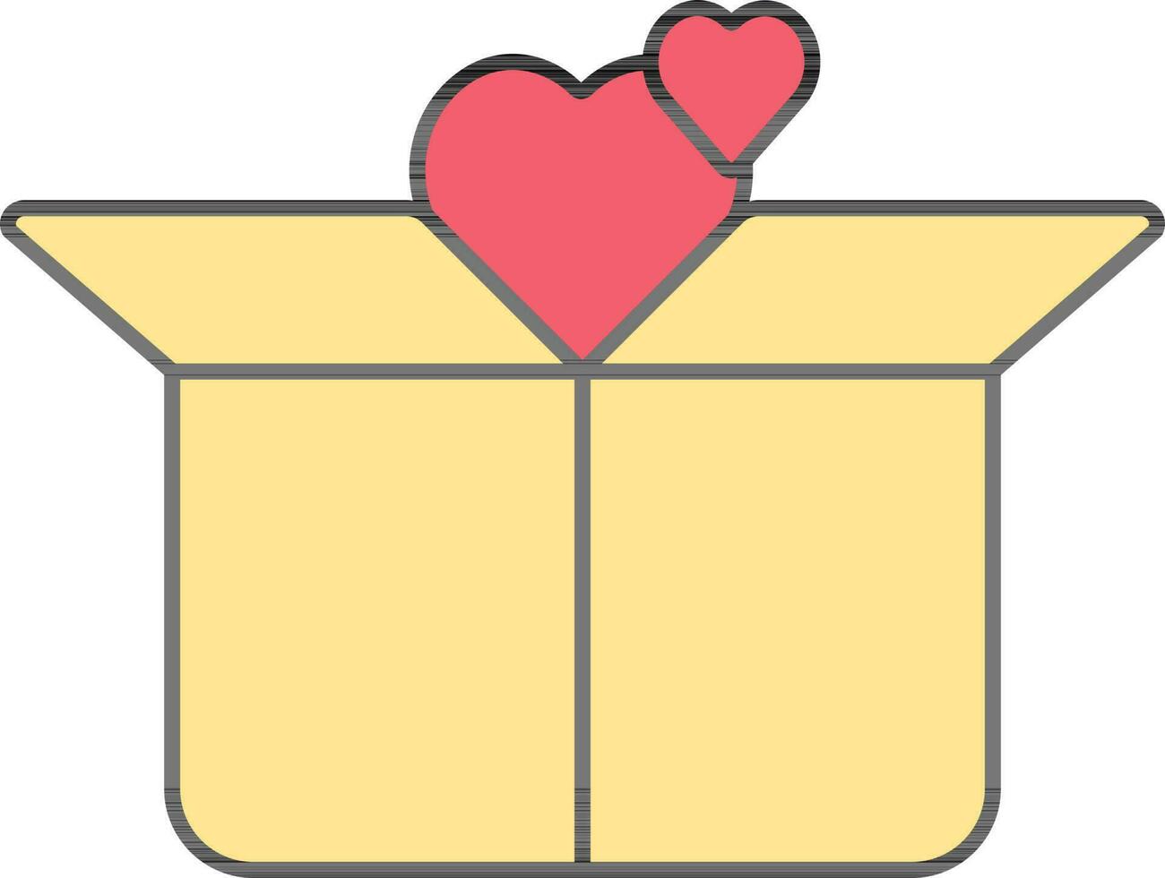 Hearts With Carton Box Icon in Pink and Yellow Color. vector