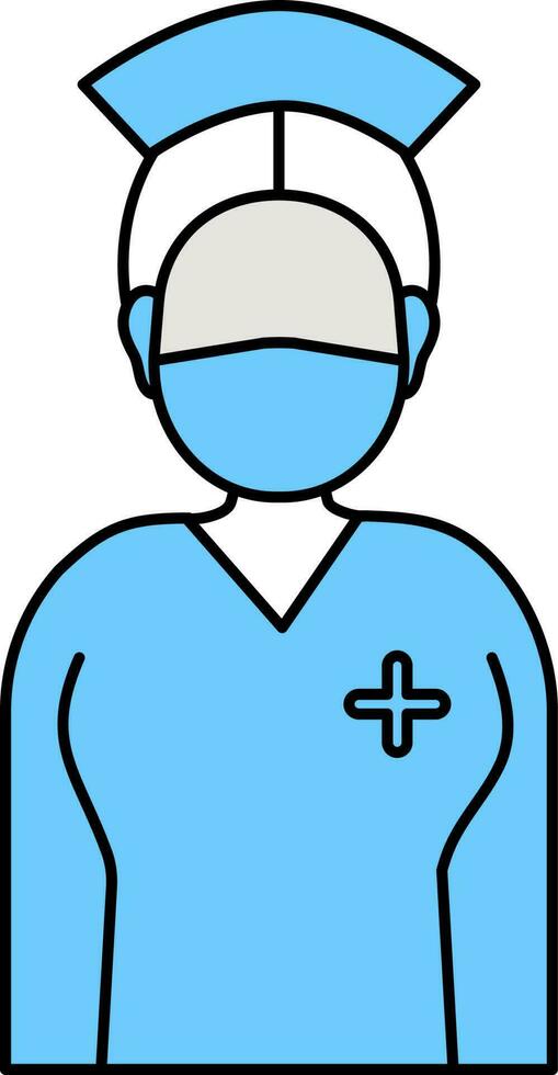 Faceless Nurse Wearing Mask Icon In Blue And White Color. vector