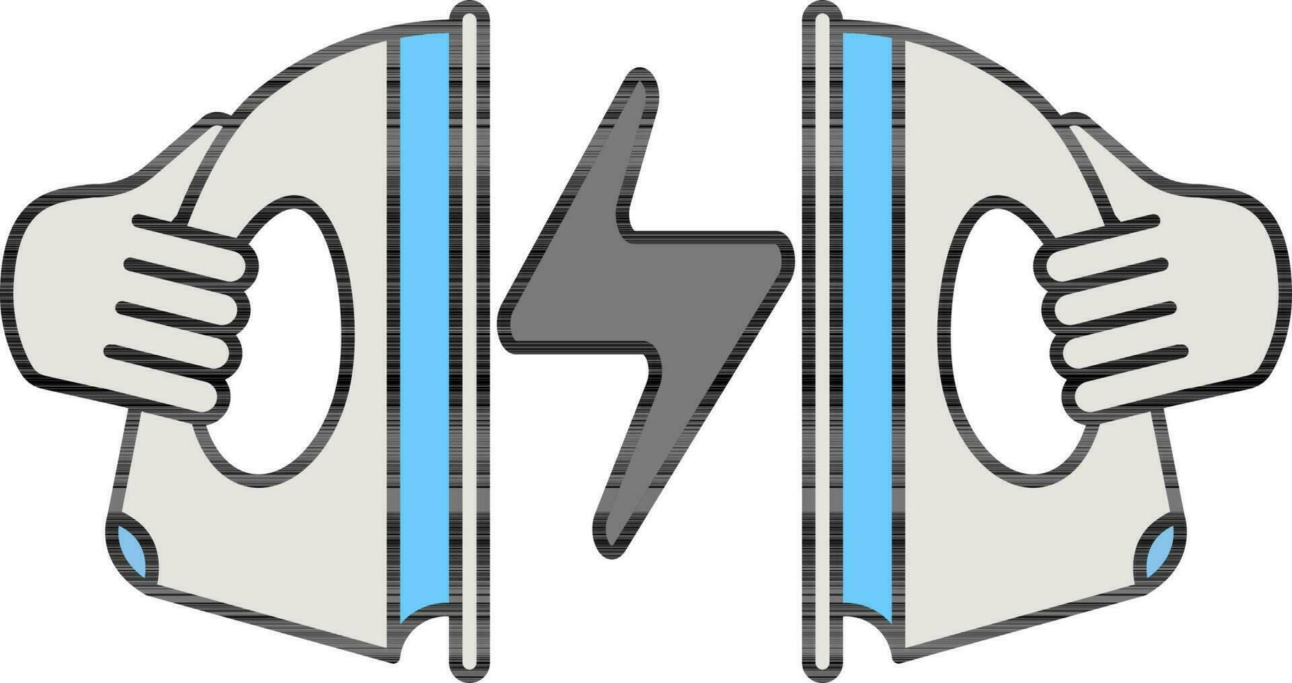 mano participación desfibrilador electrodo icono en azul y gris color. vector