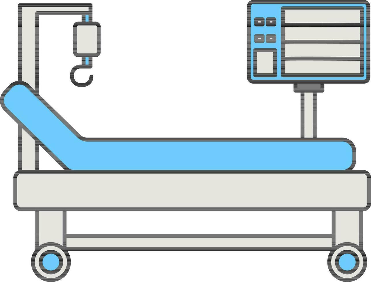 IV Stand With Bed And Ecg Machine Icon In Blue And Gray Color. vector