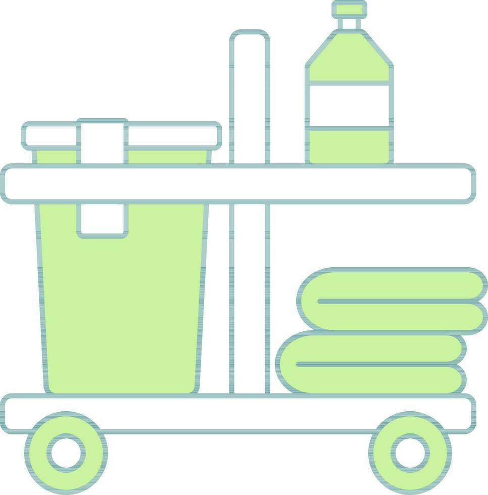Janitor Or Cleaning Cart Icon In Green And White Color. vector