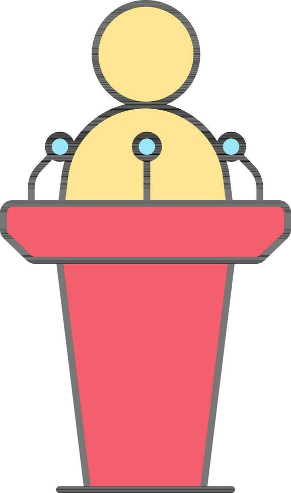 Cartoon Man Standing With Mic Podium Pink and Yellow Icon. vector
