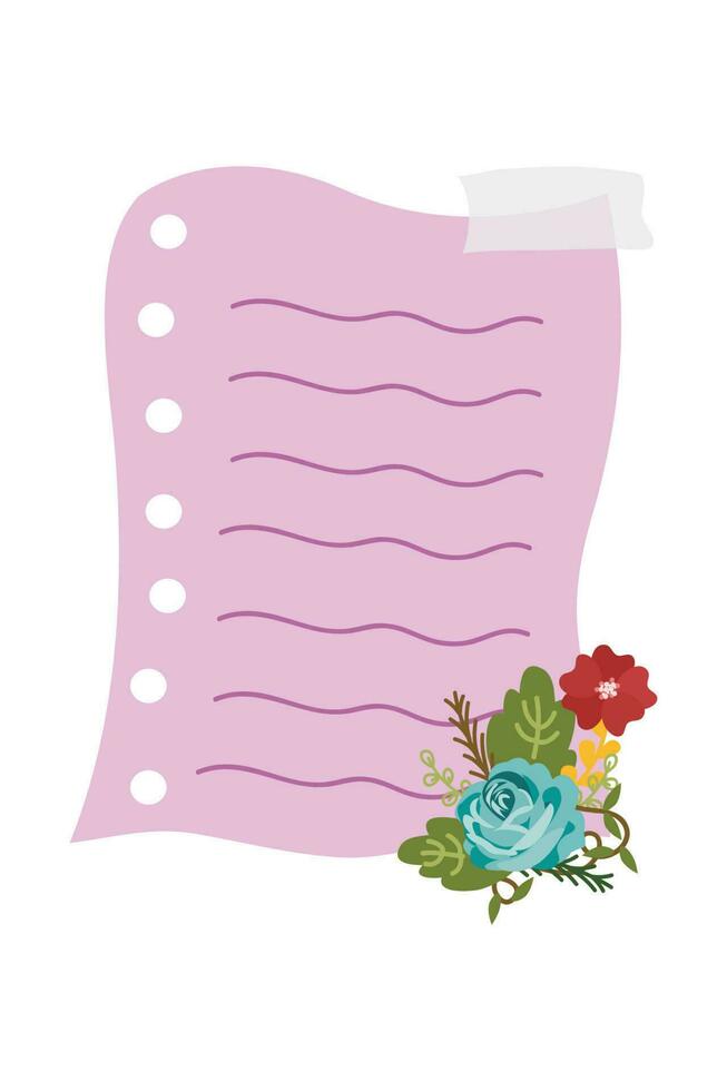 Note Paper With Flower Arrangement. Cute kawaii notes with flowers. To do list. Beautiful planner for school. vector