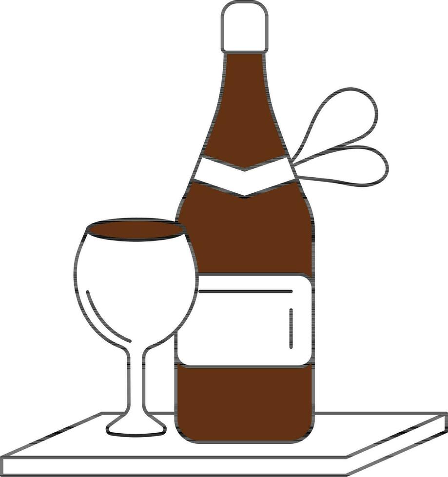 Champagne Bottle With Glass Icon In Brown And White Color. vector