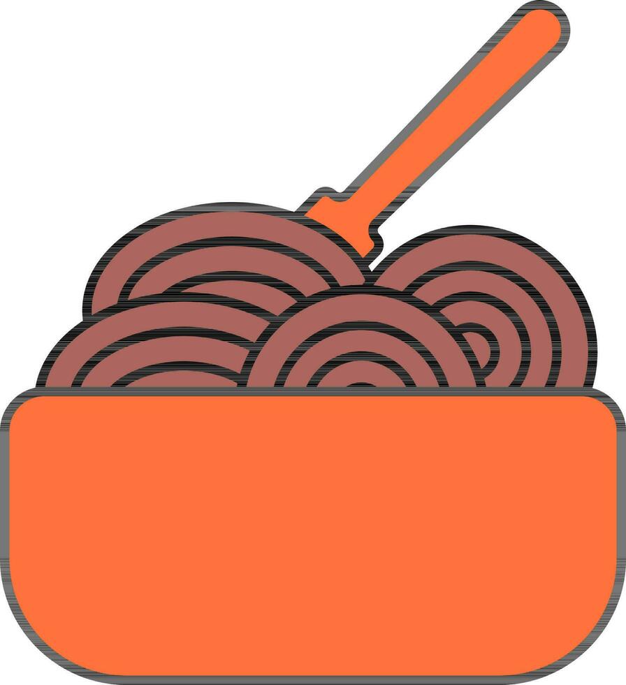 Spaghetti Bowl Icon In Brown And Orange Color. vector