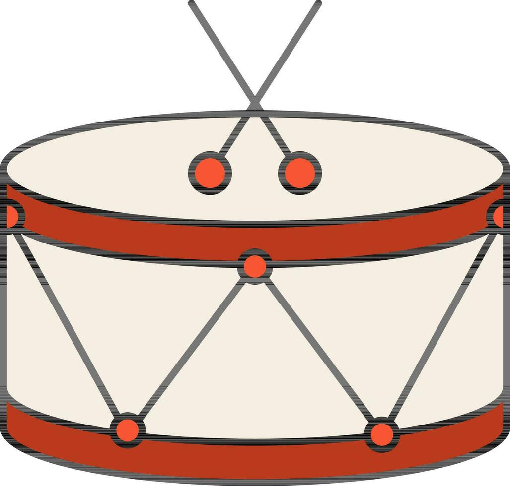 Snare Drum Flat Icon In Orange And White Color. vector