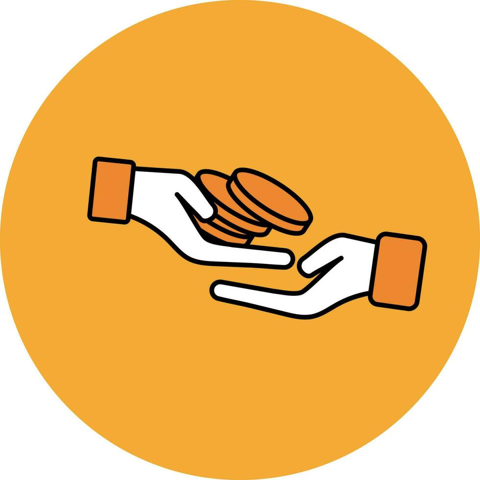 Orange And White Money Coin Transaction Hand To Hand Circle Icon. vector
