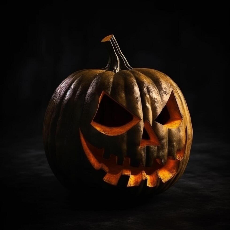 Halloween old jackolantern on a dark background photo