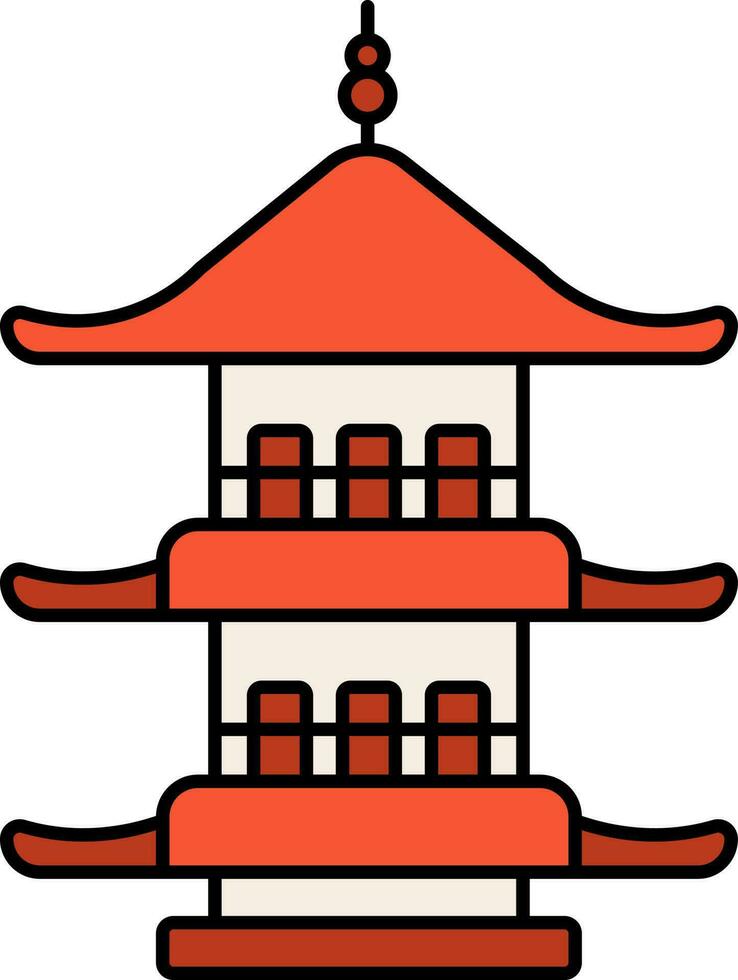 Horyu Ji Temple Icon In Orange And White Color. vector
