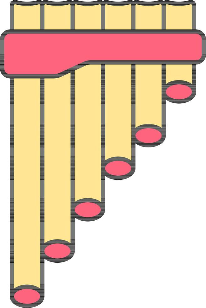 Red And Yellow Pan Flute Icon In Flat Style. vector