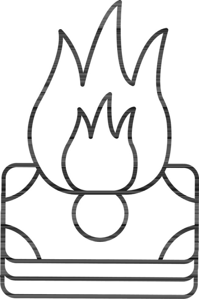 Burning Money Icon In Black Outline. vector