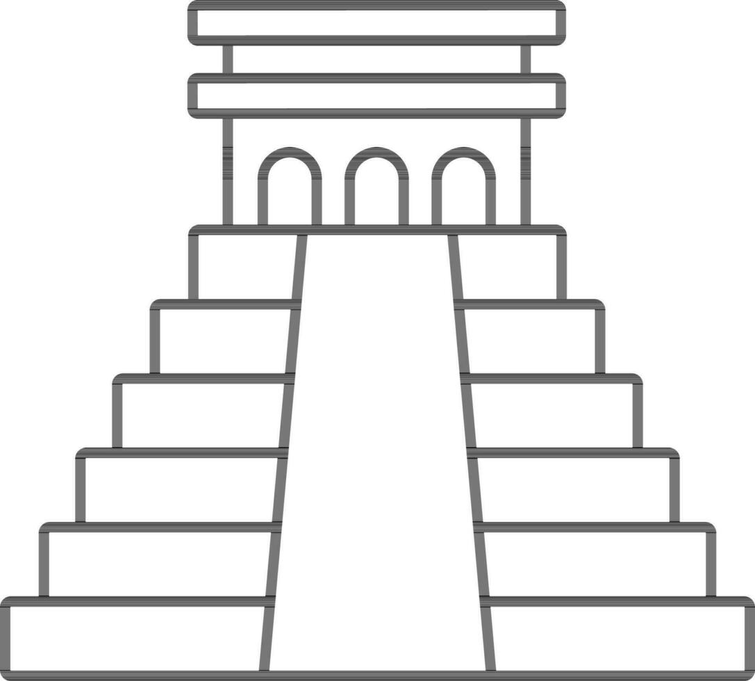 Chichen Itza Flat Icon In Black Line Art. vector