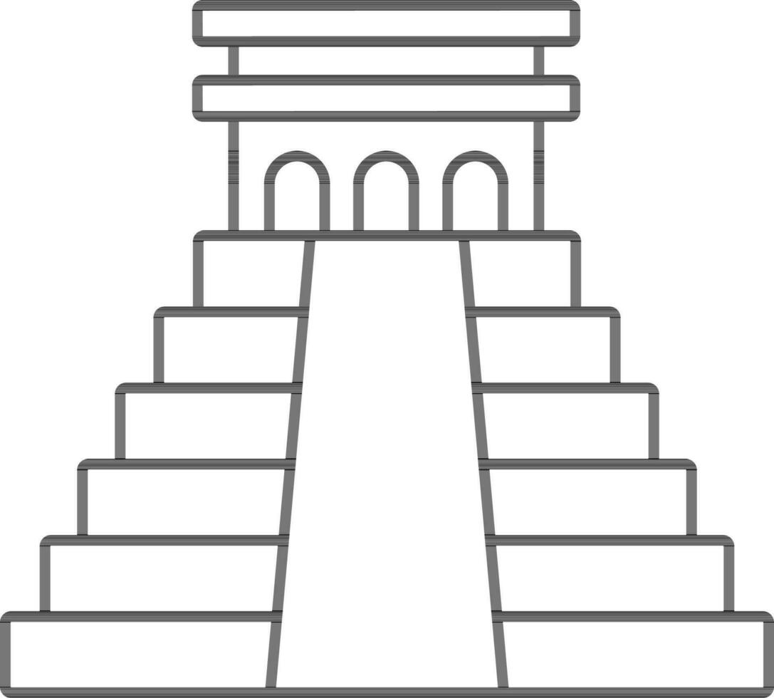 Chichen Itza Flat Icon In Black Line Art. vector