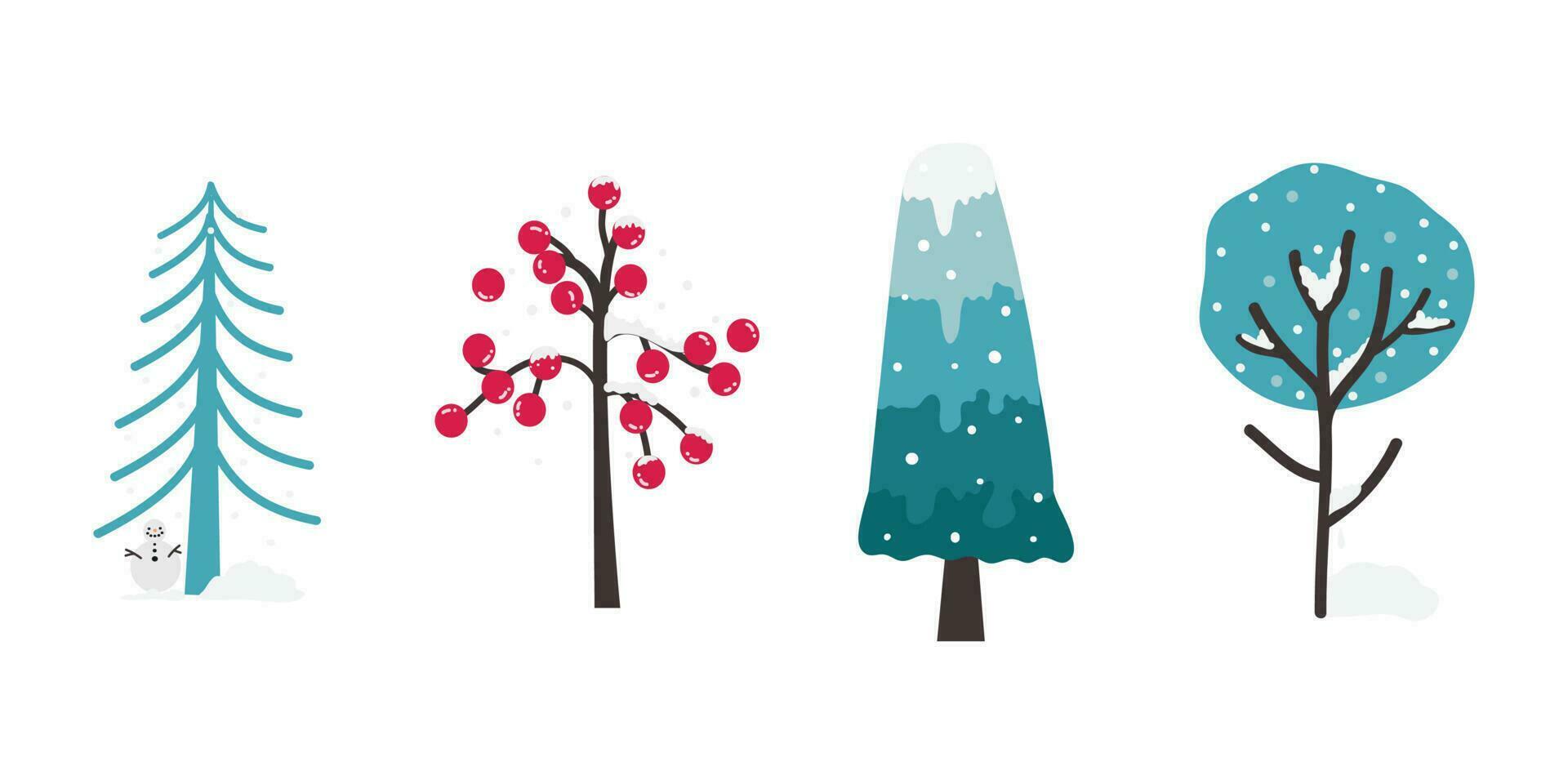 dibujos animados invierno árbol ilustración. invierno cubierto de nieve arboles elementos para el Navidad escena. vistoso arboles vector ilustración en plano dibujos animados estilo.