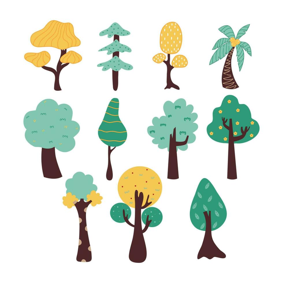 Cartoon tree isolated on a white background. Simple modern style. Cute green plants, forest, vector flat illustration. summer, spring trees.