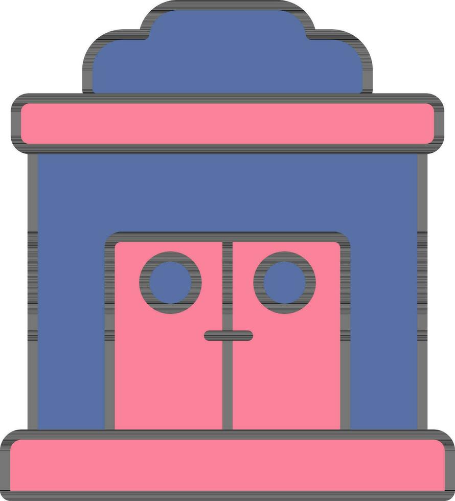 edificio icono en azul y rosado color. vector
