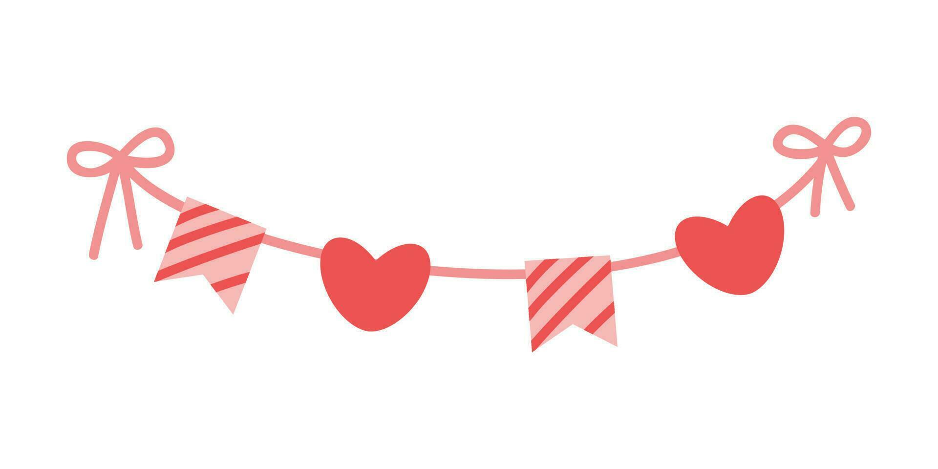 linda rosado plano empavesados guirnaldas, banderas celebracion decoración. san valentin día. linda Clásico en forma de corazon desgastado elegante textil verderón banderas ideal para San Valentín día, bodas, cumpleaños, nupcial ducha vector