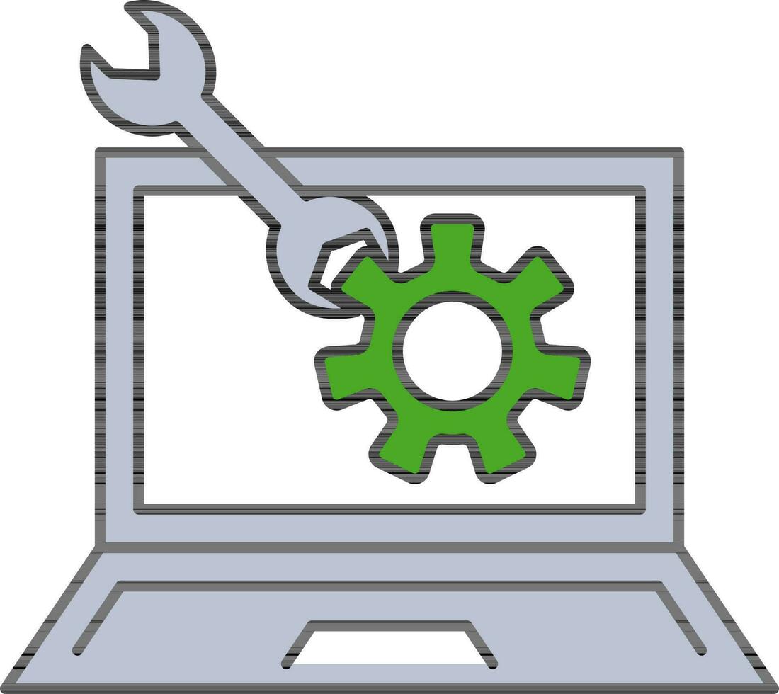 Blue And Green Laptop Develop Or Repairing Flat Icon. vector