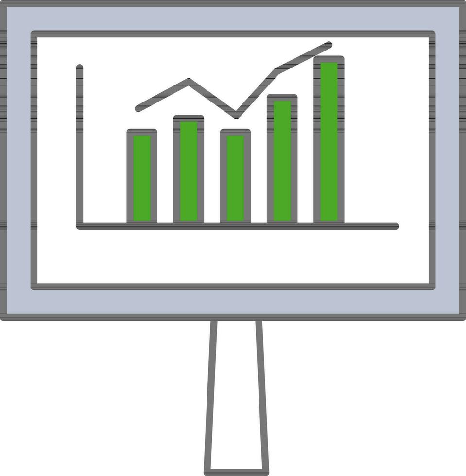 Bar Graph With Arrow Wave On Presentation Board Icon In Green And Blue Color. vector