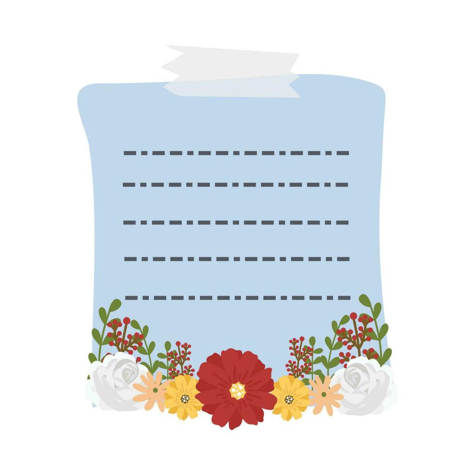 Note Paper With Flower Arrangement. Cute kawaii notes with flowers. To do list. Beautiful planner for school. vector