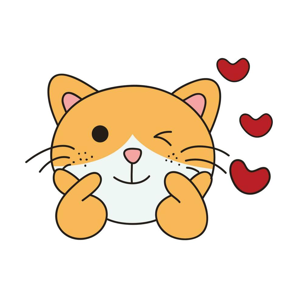 Hand Drawn Cute Cat Sticker Isolated On White Background. Cute Orange Cat Illustration. Cute Cat Kitty, kitten, kawaii, chibi style, emoji, character, sticker, emoticon, smile, emotion, mascot. vector