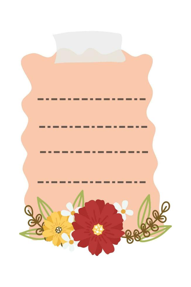 Note Paper With Flower Arrangement. Cute kawaii notes with flowers. To do list. Beautiful planner for school. vector