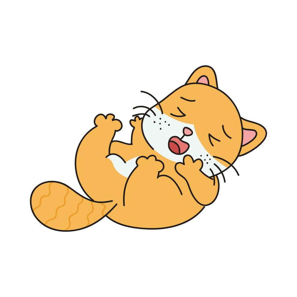 Hand Drawn Cute Cat Sticker Isolated On White Background. Cute Orange Cat Illustration. Cute Cat Kitty, kitten, kawaii, chibi style, emoji, character, sticker, emoticon, smile, emotion, mascot. vector