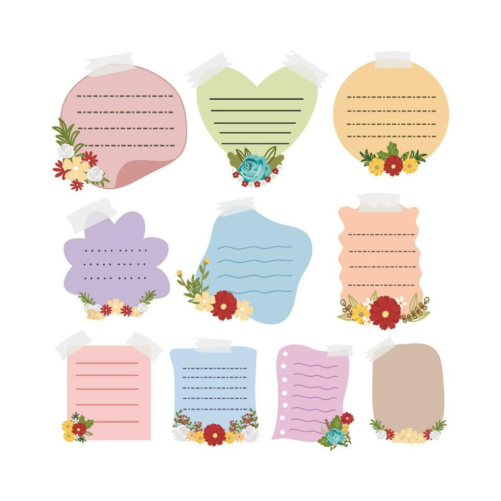 Note Paper With Flower Arrangement. Cute kawaii notes with flowers. To do list. Beautiful planner for school. vector