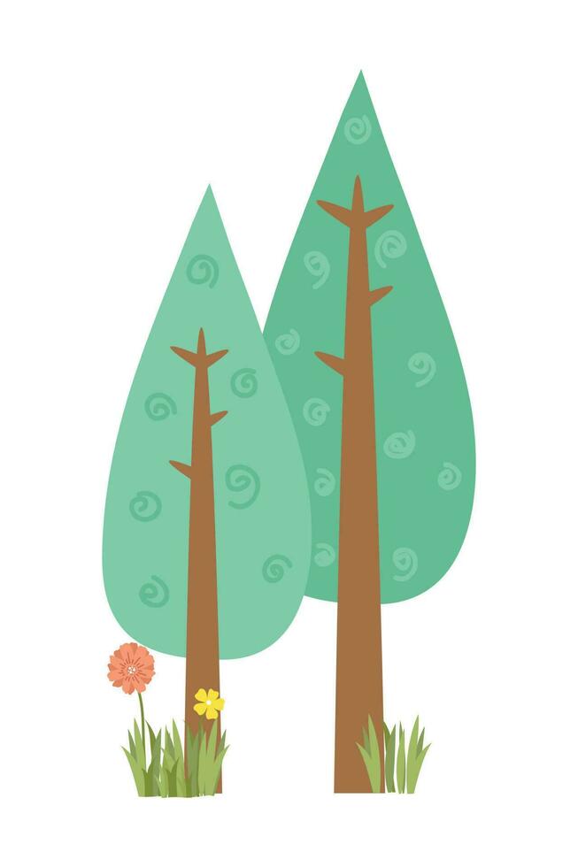 dibujos animados árbol aislado en un blanco antecedentes. sencillo moderno estilo. linda verde plantas, bosque, vector plano ilustración. verano, primavera arboles