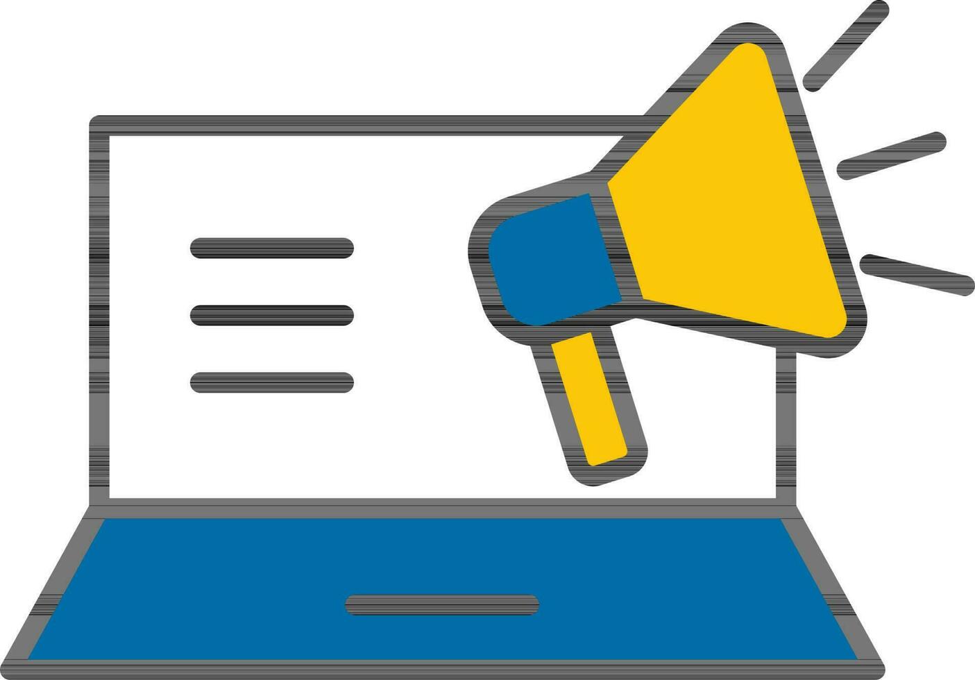 Yellow And Blue Megaphone In Laptop Screen Icon. vector