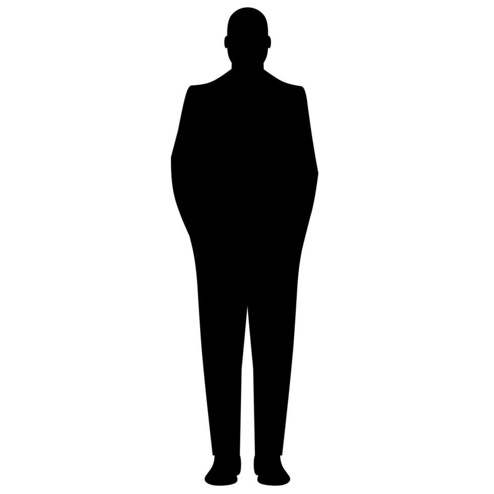 Vector silhouette of a man, business man standing and walking, black color isolated on white background