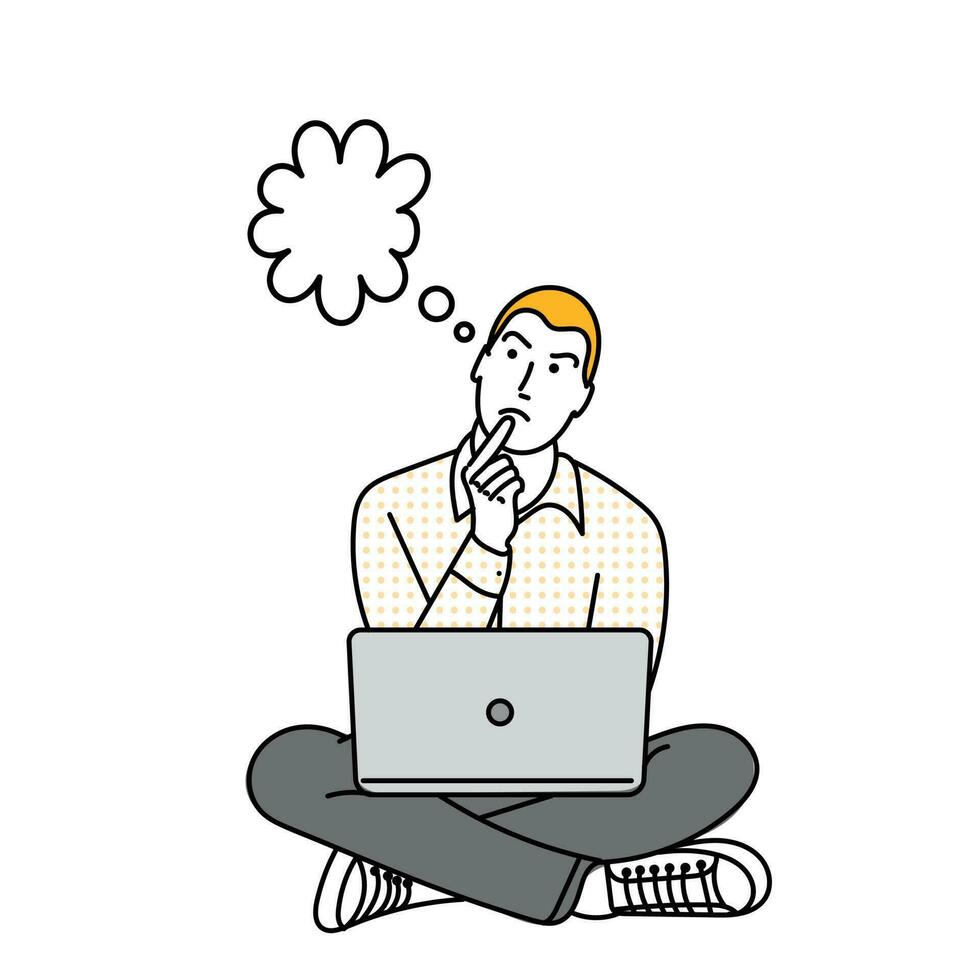 professional business man think about project with laptop. vector