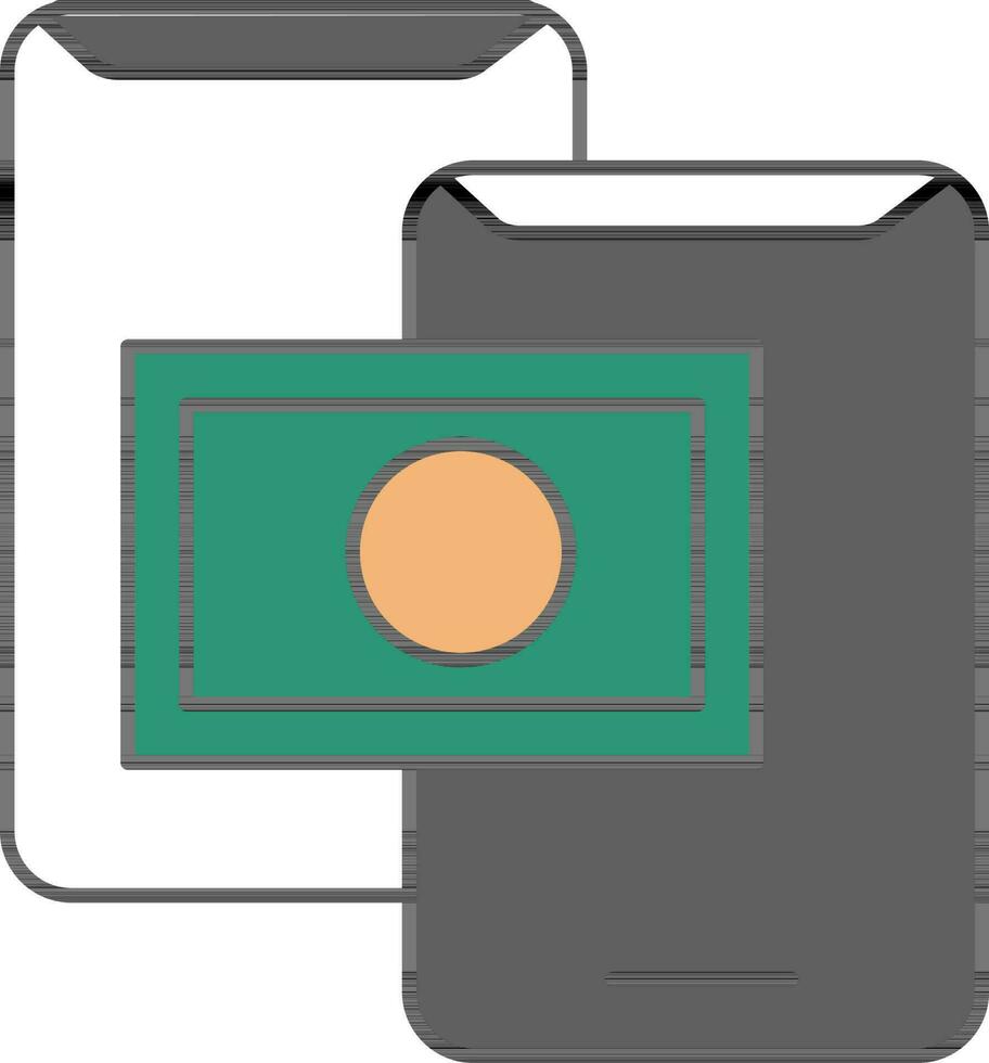 en línea dinero transferir desde teléfono inteligente gris y verde icono. vector