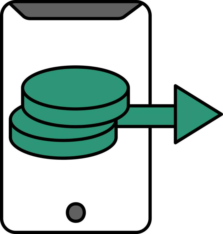 en línea dinero transferir desde teléfono inteligente icono en verde y blanco color. vector