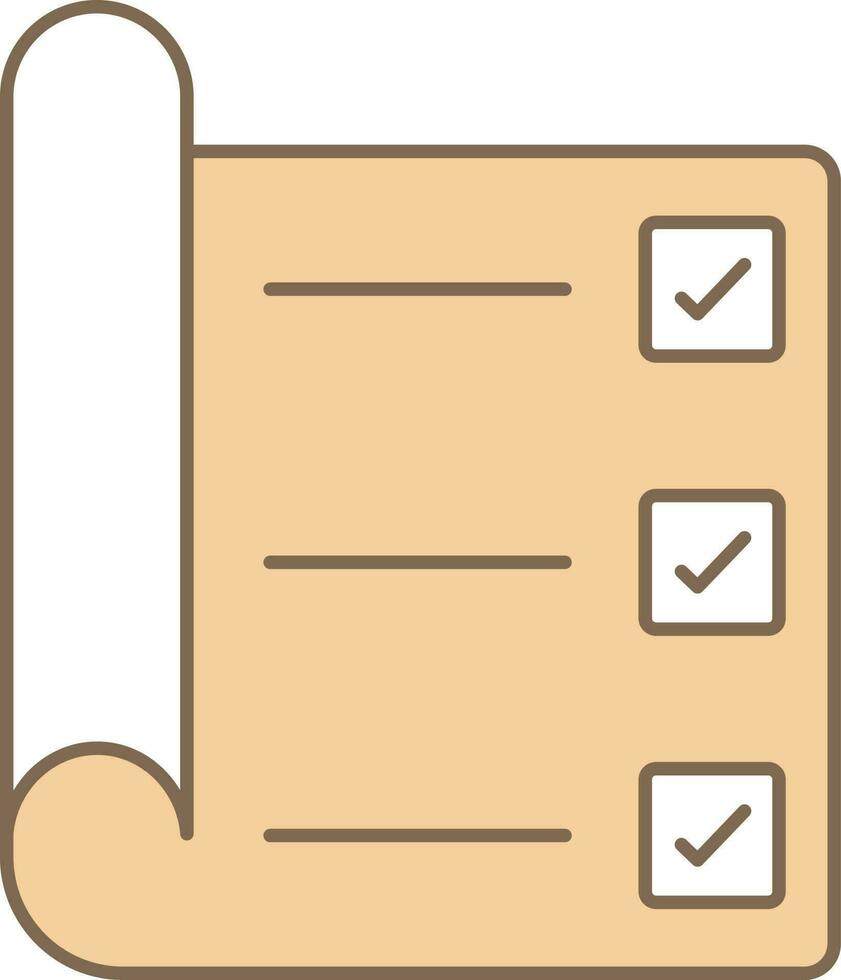 Sheet With Checklist Icon In Brown And White Color. vector